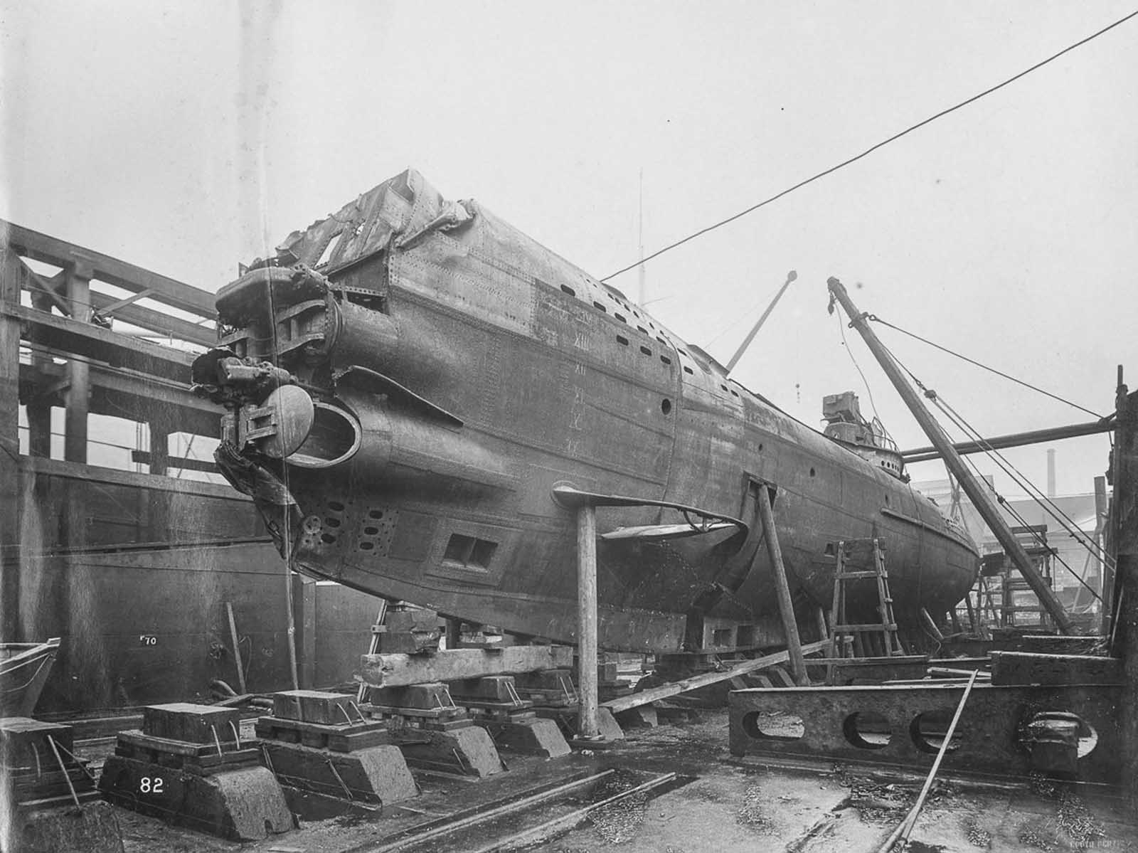 In September she was salvaged and placed in the admiralty dock.