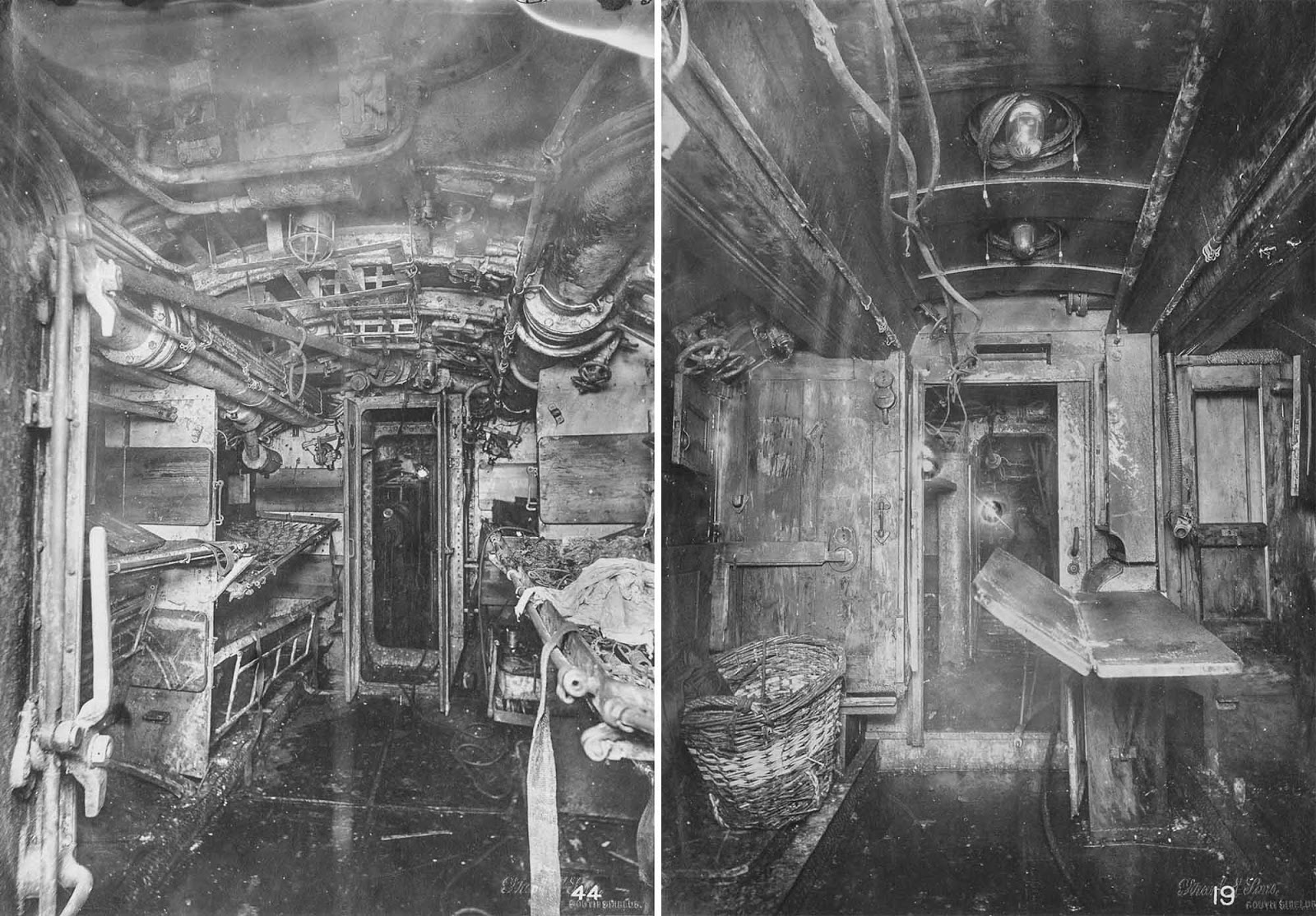 (Left) Number 6 compartment with sleeping berths. (Right) Crew space.