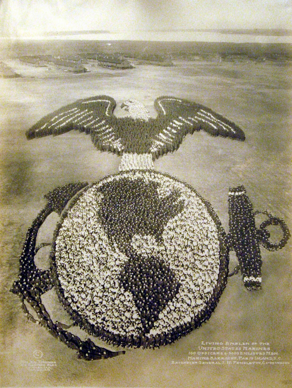 Living Emblem of the United States Marines. 100 Officers & 9000 Enlisted Men.