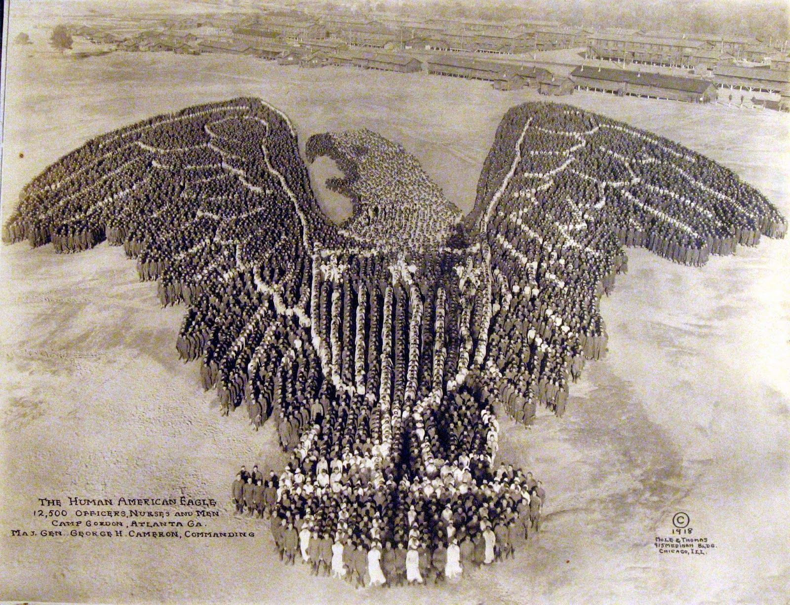 The Human American Eagle, 1918, Camp Gordan, Atlanta Ga. 12,500 officers, nurses and men.