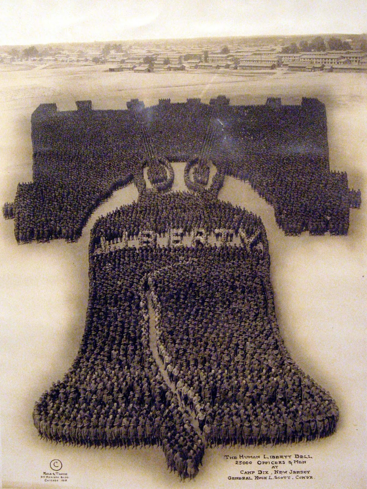 The Human Liberty Bell, 1918, Camp Dix New Jersy, 25,000 officers and men