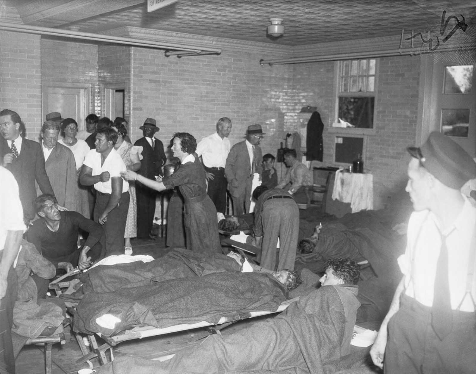 Survivors are treated in the Spring Lake, New Jersey firehouse.