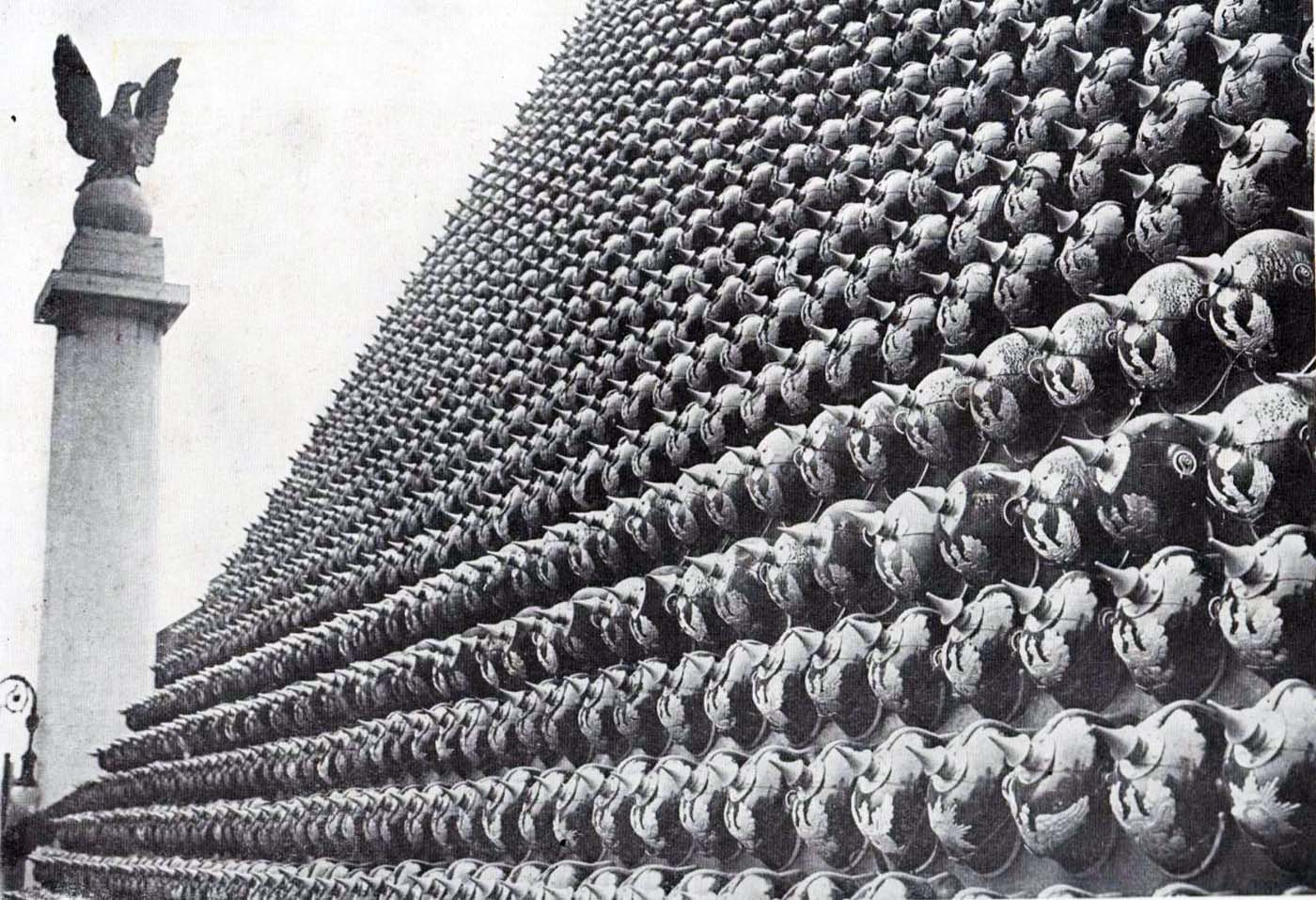 There is a hollow supporting structure underneath the helmets.