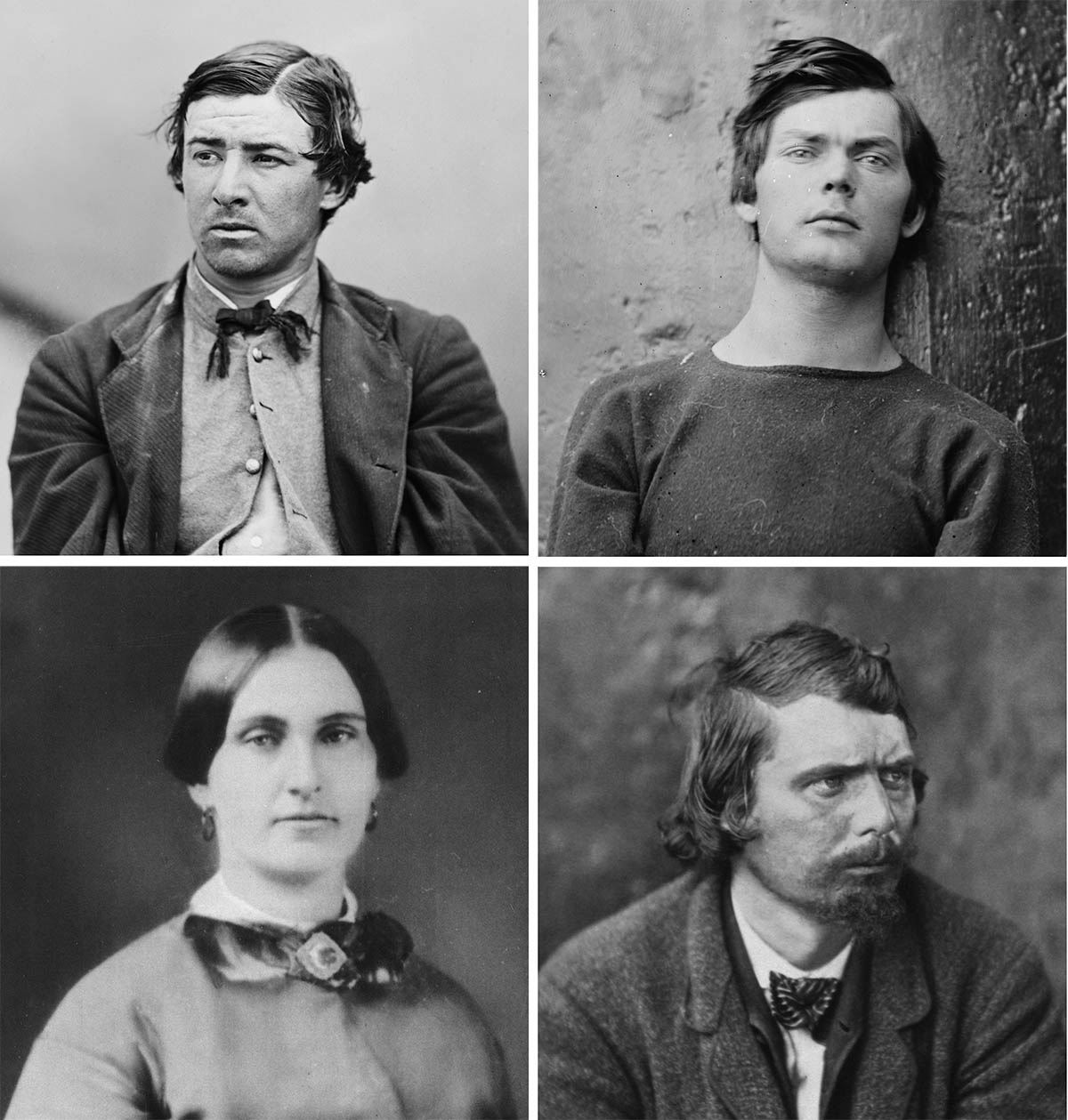 The four condemned conspirators: David Herold, Lewis Powell, Mary Surratt and George Atzerodt (from left to right).