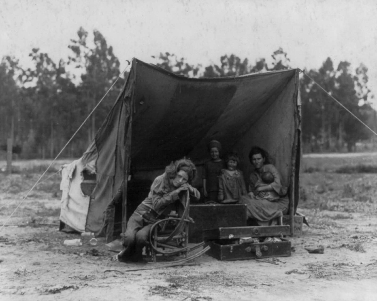 As you see can see, the family certainly didn't have much, but they did manage to keep a wicker rocking chair with them on the journey