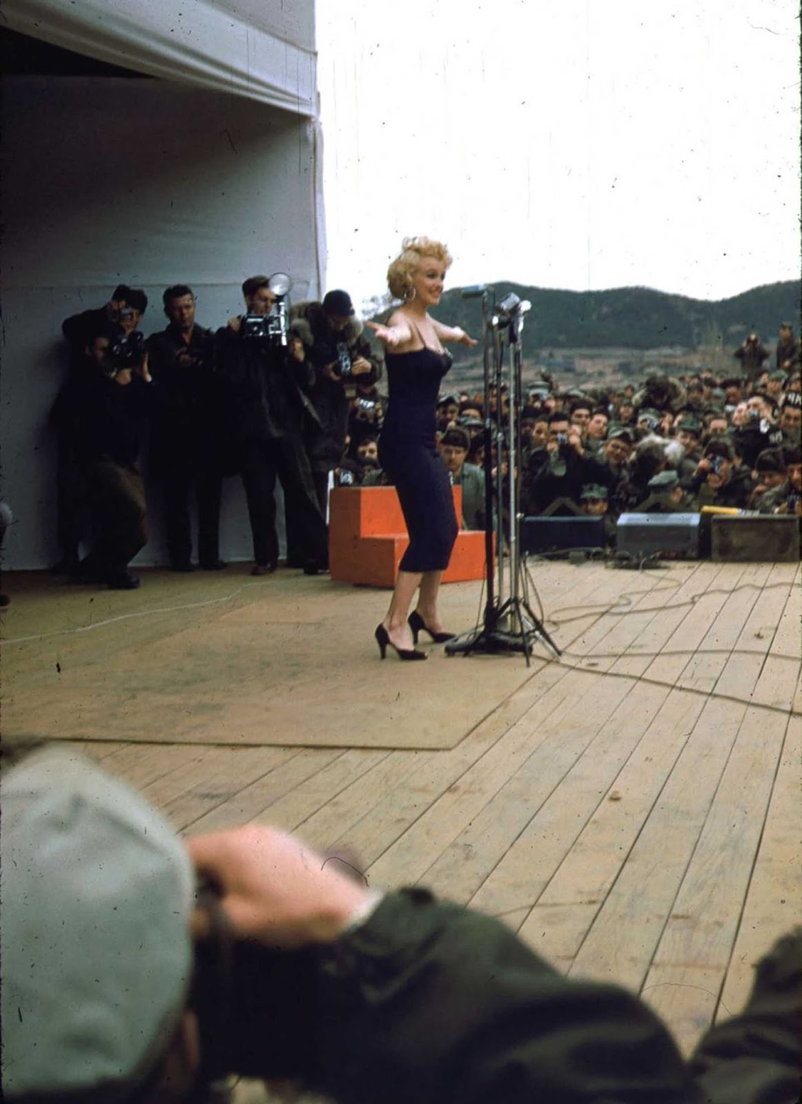 On February it was cold but she was dressed lightly. Luckily for the troops.