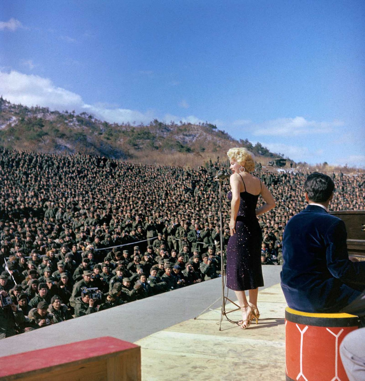 Marilyn Monroe onstage entertaining the troops.