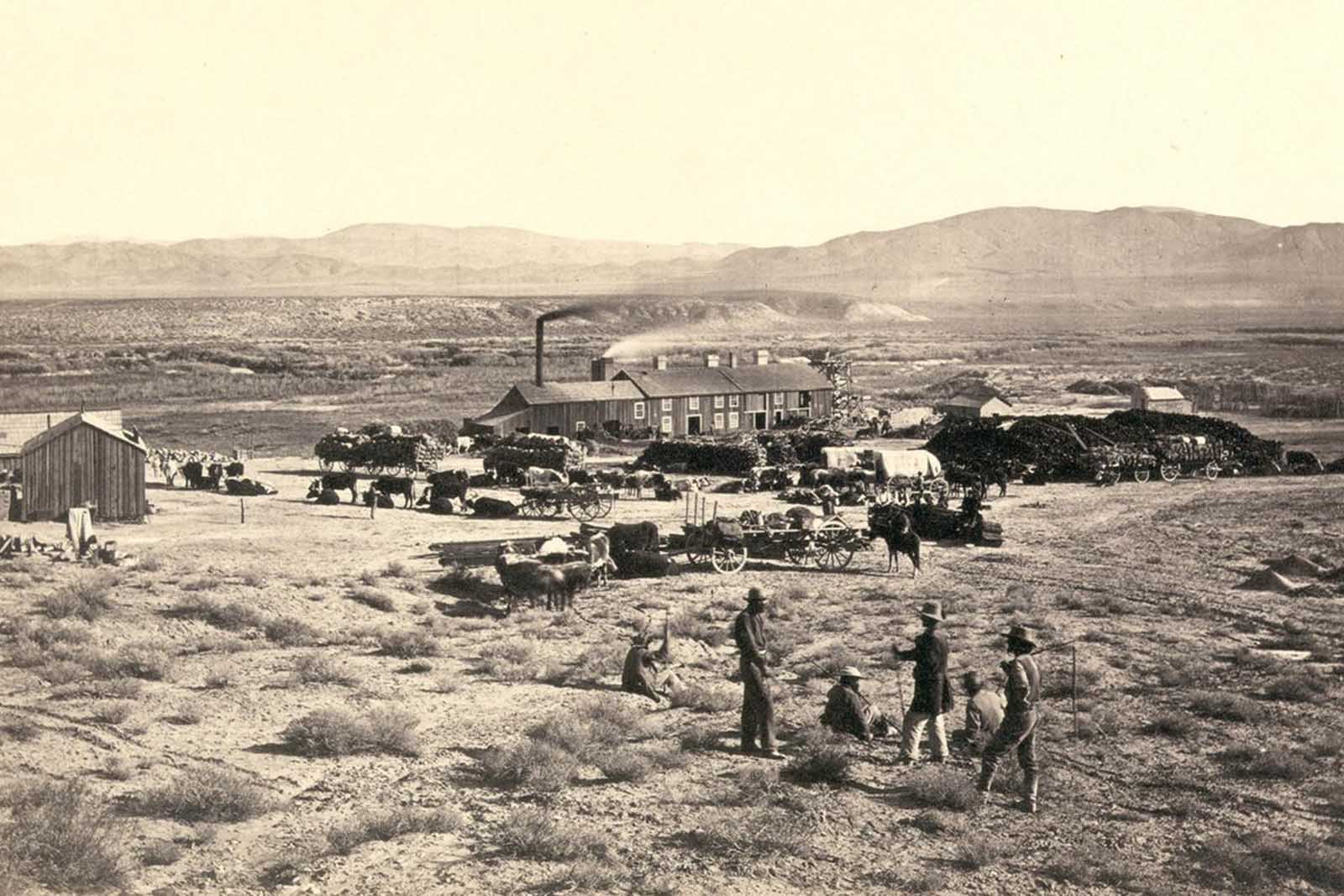 Members of Clarence King's Fortieth Parallel Survey team, near Oreana, Nevada, in 1867.