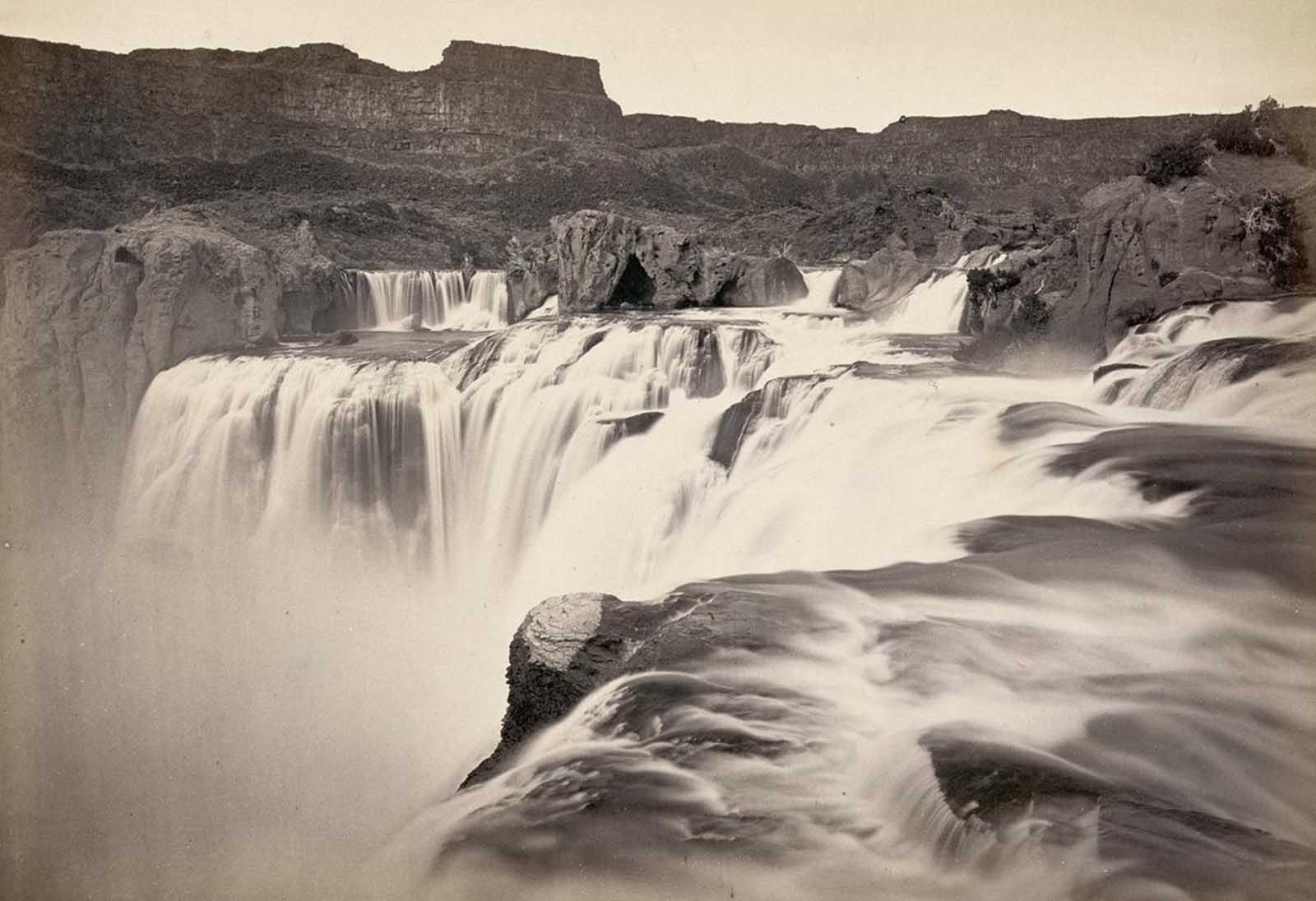 Shoshone Falls, Snake River, Idaho. A view across top of the falls in 1874.