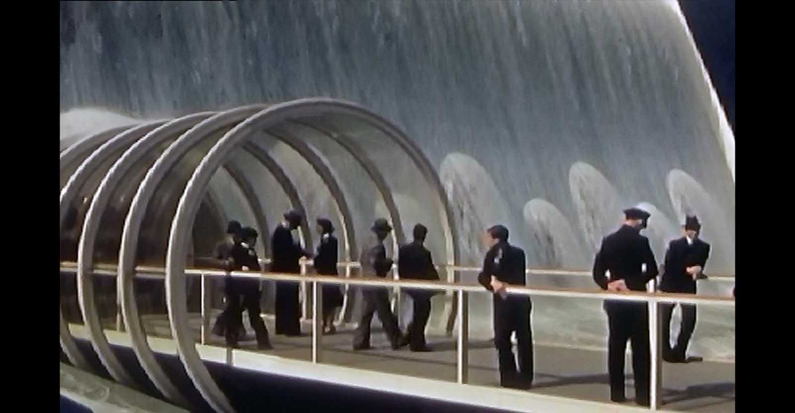The waterfall exit of the Electrical Utilities Building.