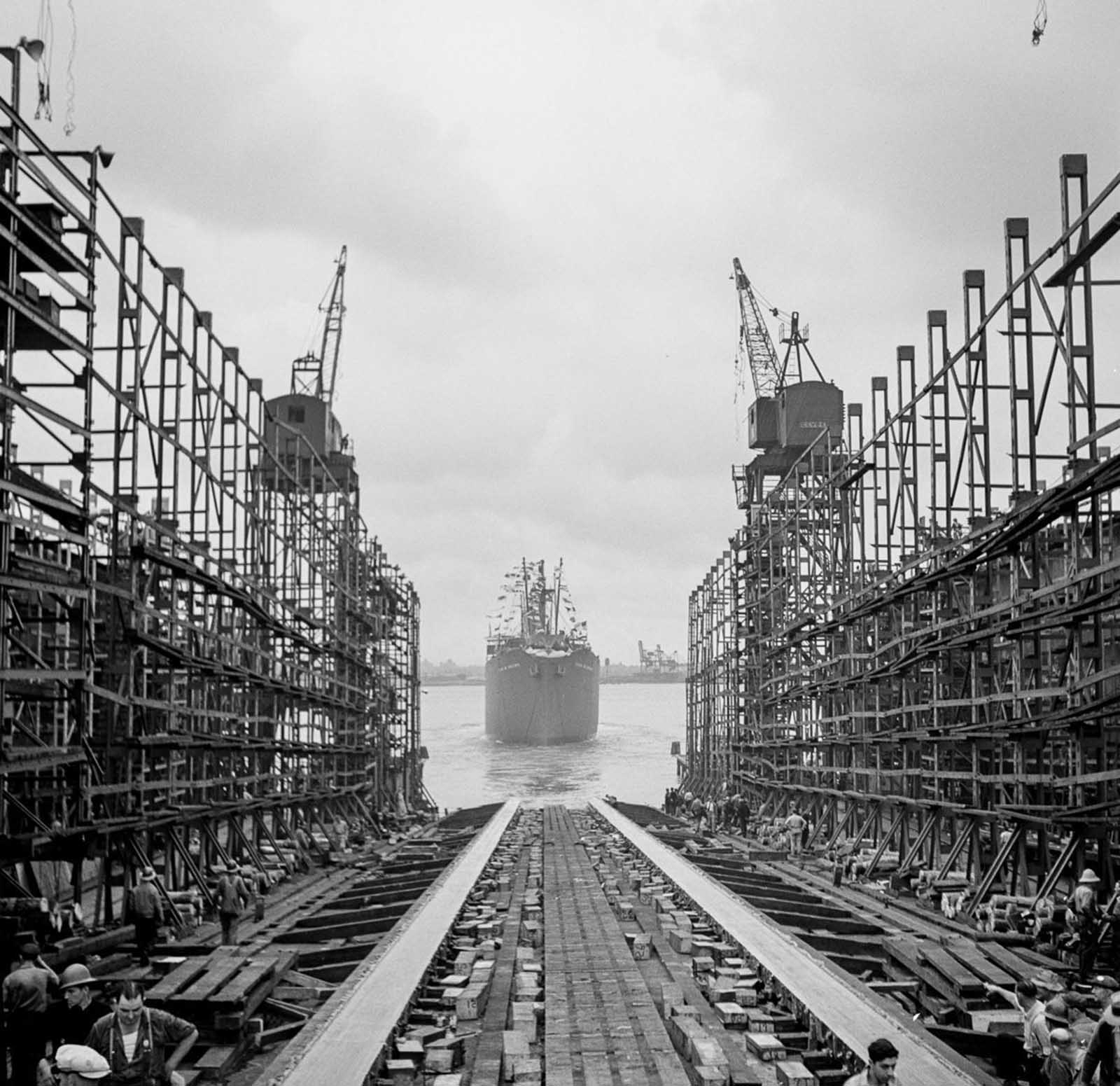 The SS John W. Brown is launched. This ship is one of only two Liberty ships remaining in operation today.