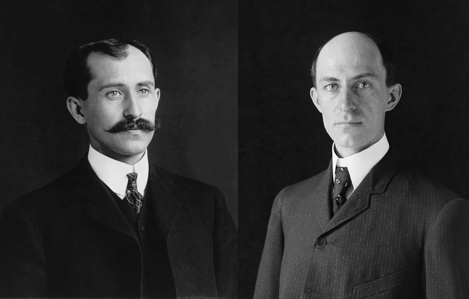 From left, Orville and Wilbur Wright, in portraits taken in 1905, when they were 34 and 38 years old.