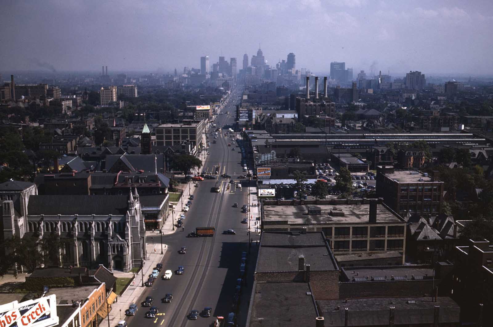 Looking south from the Maccabees Building with the Detroit skyline in the distance, July 1942.