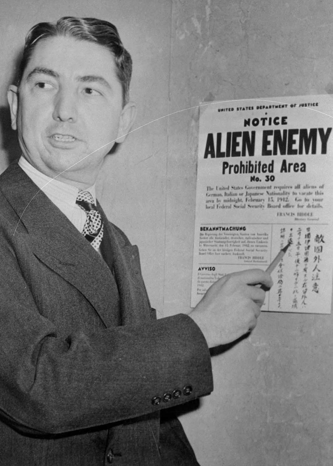 Tom C. Clark, coordinator of the Alien Enemy Control program of the Western Defense Command.