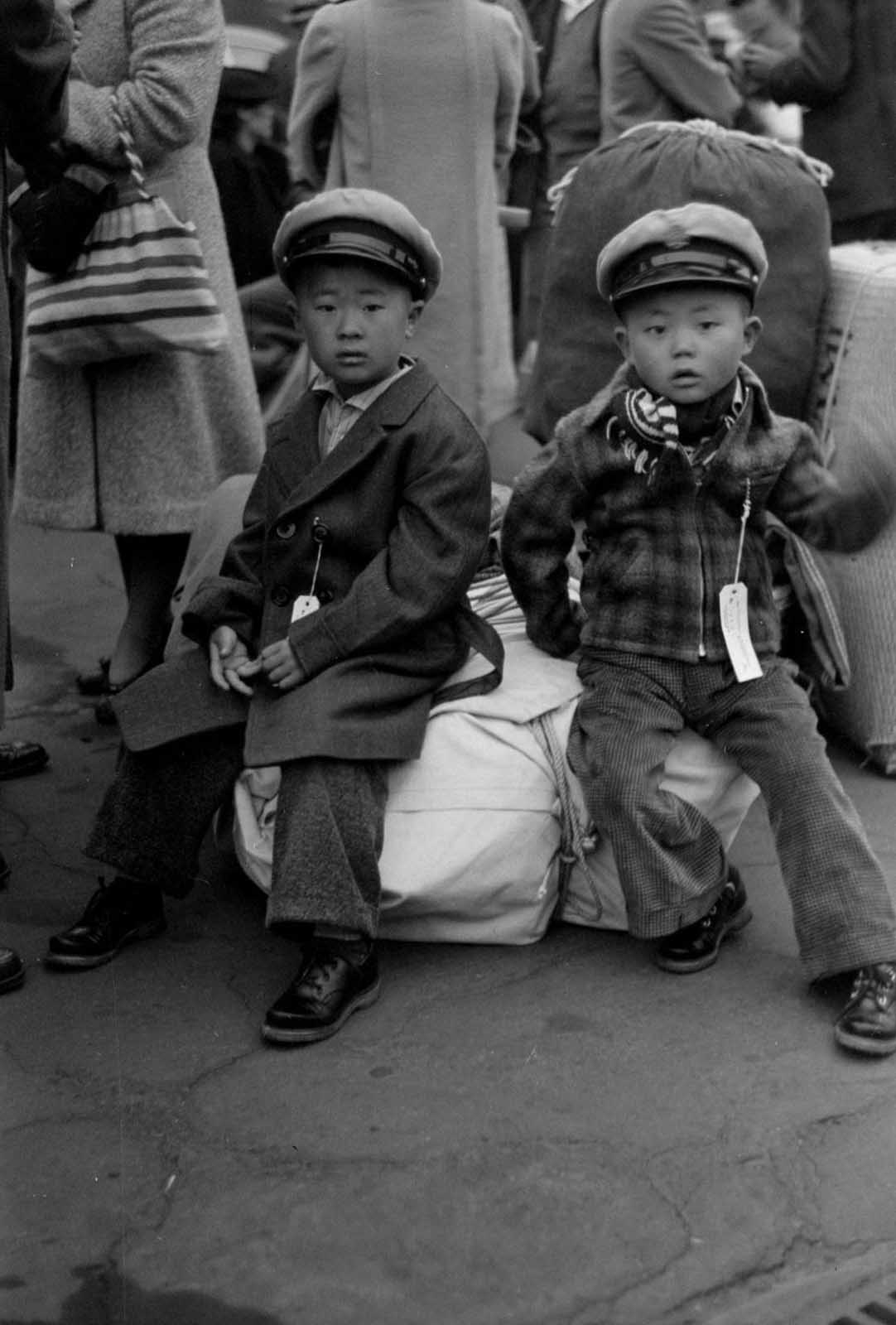 Japanese children waiting to be relocated.