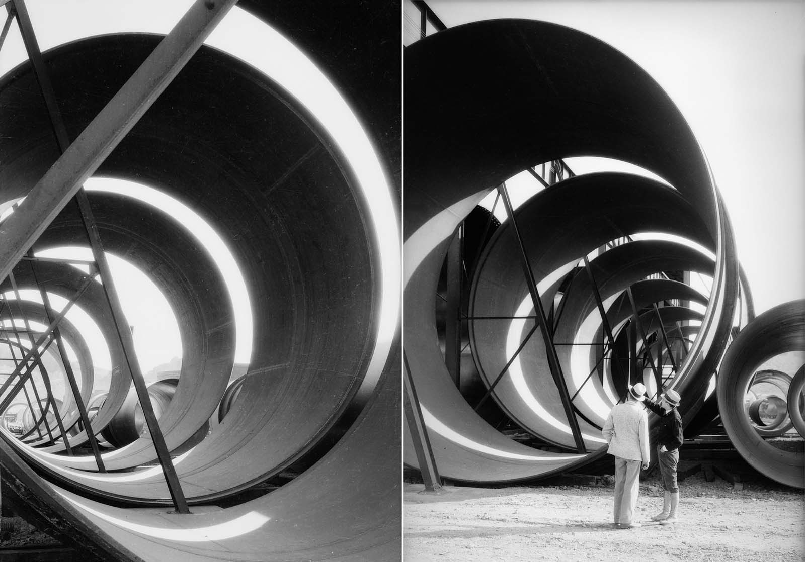 More than 582 miles (937 km) of cooling pipes were placed within the concrete.