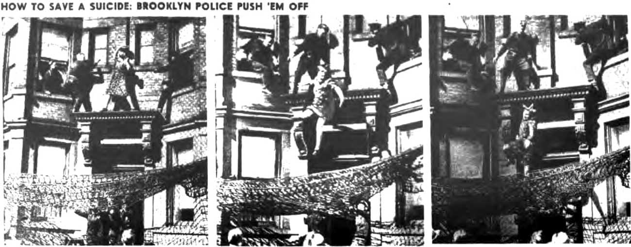 After attempting to get Mrs. Egbert to return to her house, she jumped. This picture is a screenshot from New York Post (March 20, 1942).