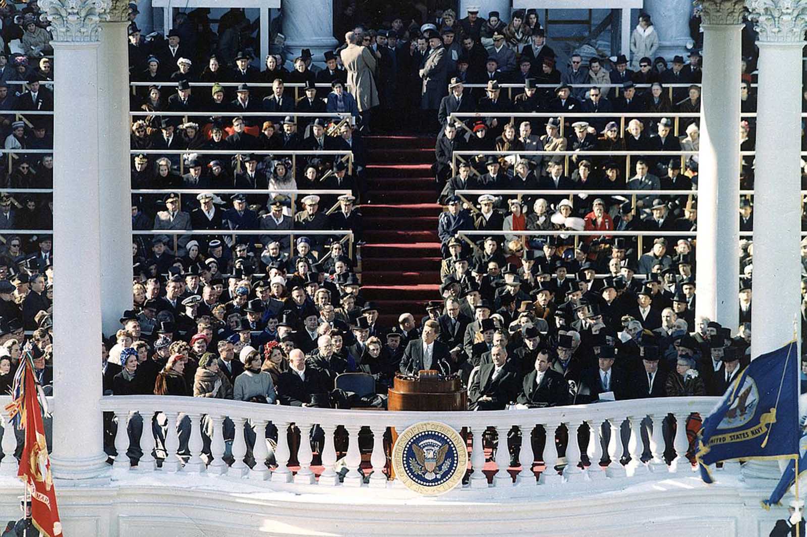 After winning the election in 1960, President John F. Kennedy, delivers his Inaugural Address in Washington, District of Columbia, on January 20, 1961.