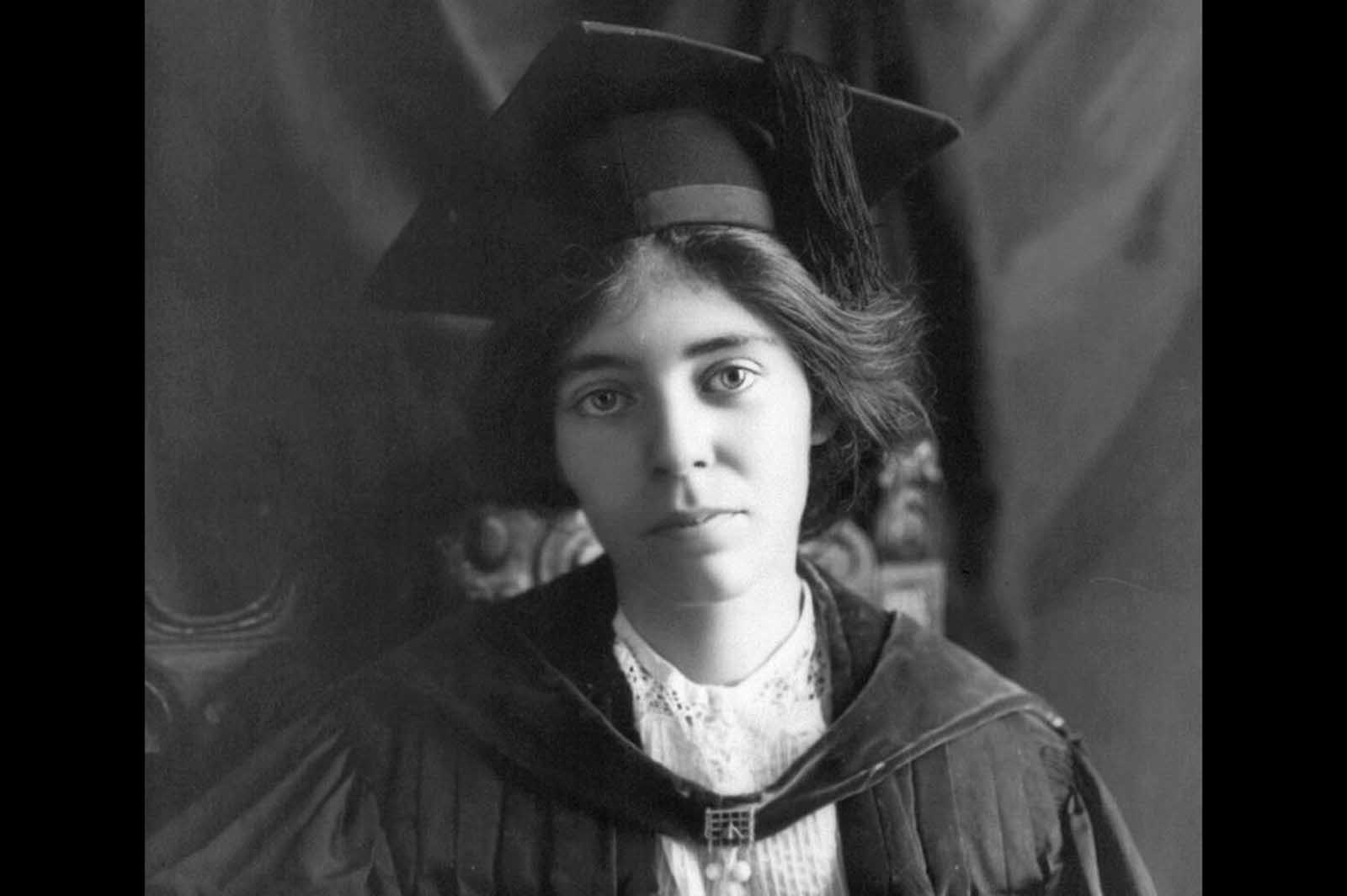 Suffragist Alice Paul, in a 1913 photograph. Paul was born in New Jersey, earned an M.A. and Ph.D. from the University of Pennsylvania, then traveled to England and became friends with members of the women's suffrage movement there. She soon became very active herself, and, on returning to the United States soon after, joined the National American Woman Suffrage Association (NAWSA). Her first actions as part of NAWSA were to organize a massive parade in Washington, District of Columbia, to promote a new constitutional amendment that would guarantee women's right to vote in the U.S.