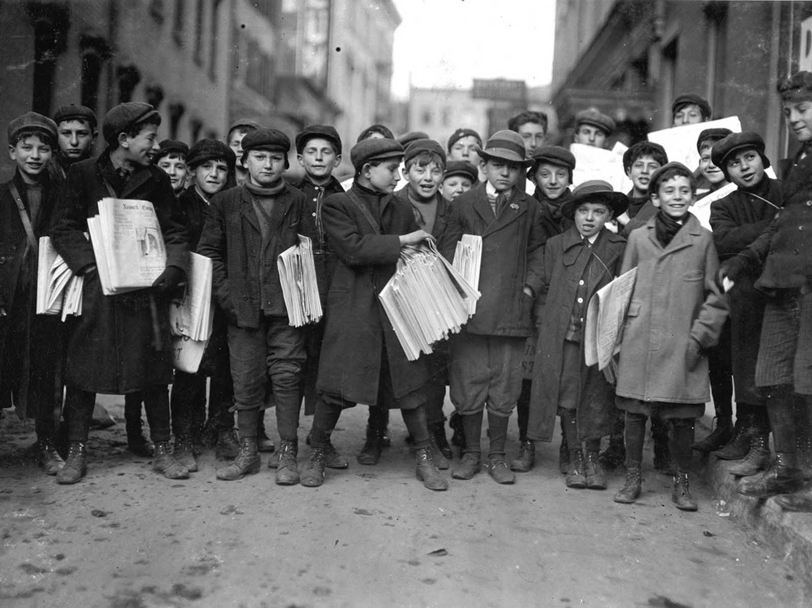 Some of Newark, New Jersey's newsies, in December of 1909.