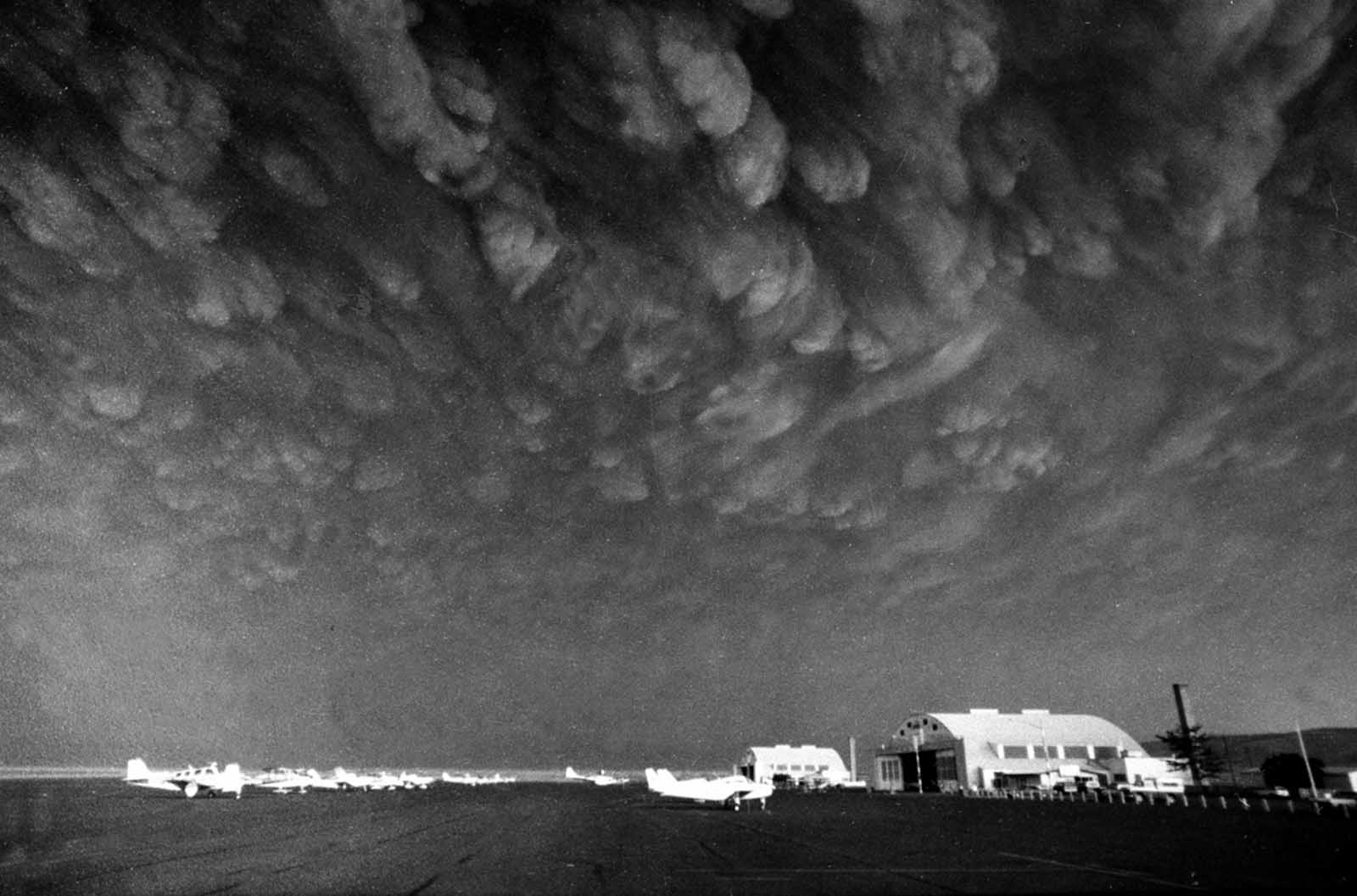 Ash clouds from Mount St. Helens move over Ephrata airport in Washington on Monday, May 19, 1980. Communities across central and eastern Washington were covered in 3-5 inches of gritty, fine, ash particles.