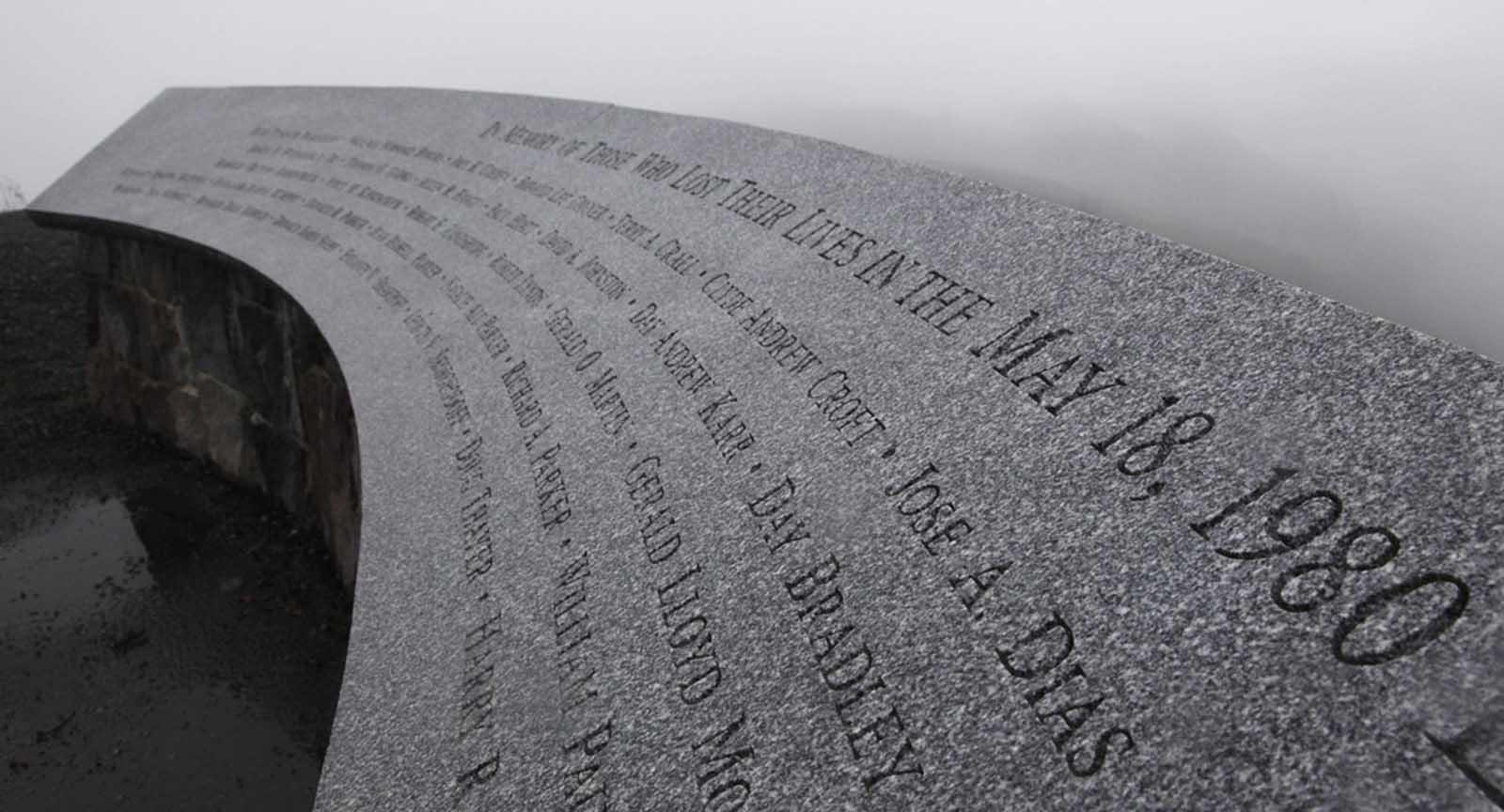 A memorial to those who lost their lives in the May 18, 1980 eruption of Mount St. Helens, photographed on May 18, 2010, in Washington state.