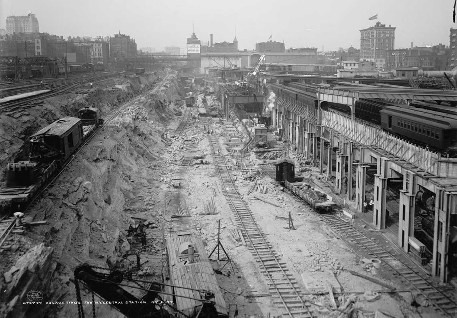 Excavations for the construction of Grand Central Station in New York City, in 1908.