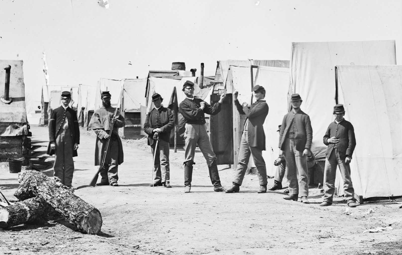 Soldiers boxing in a Union camp in Petersburg, Virginia, in April of 1865.