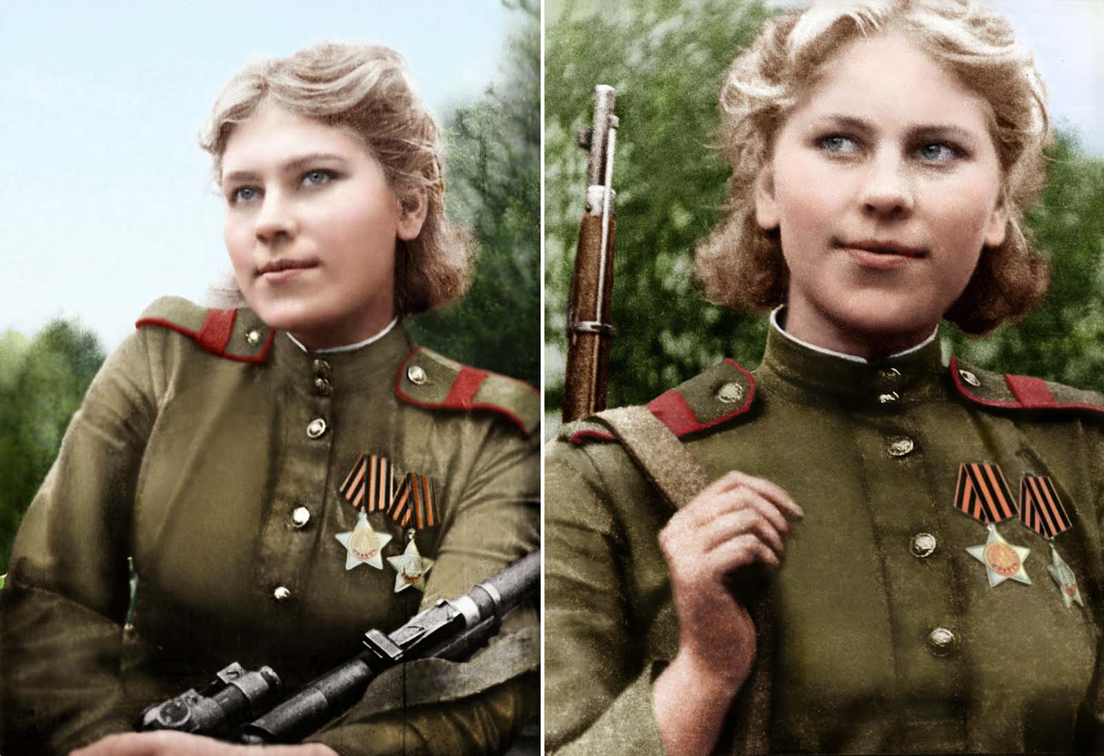 Colorized photos of Roza Shanina (credit: Klimbim).