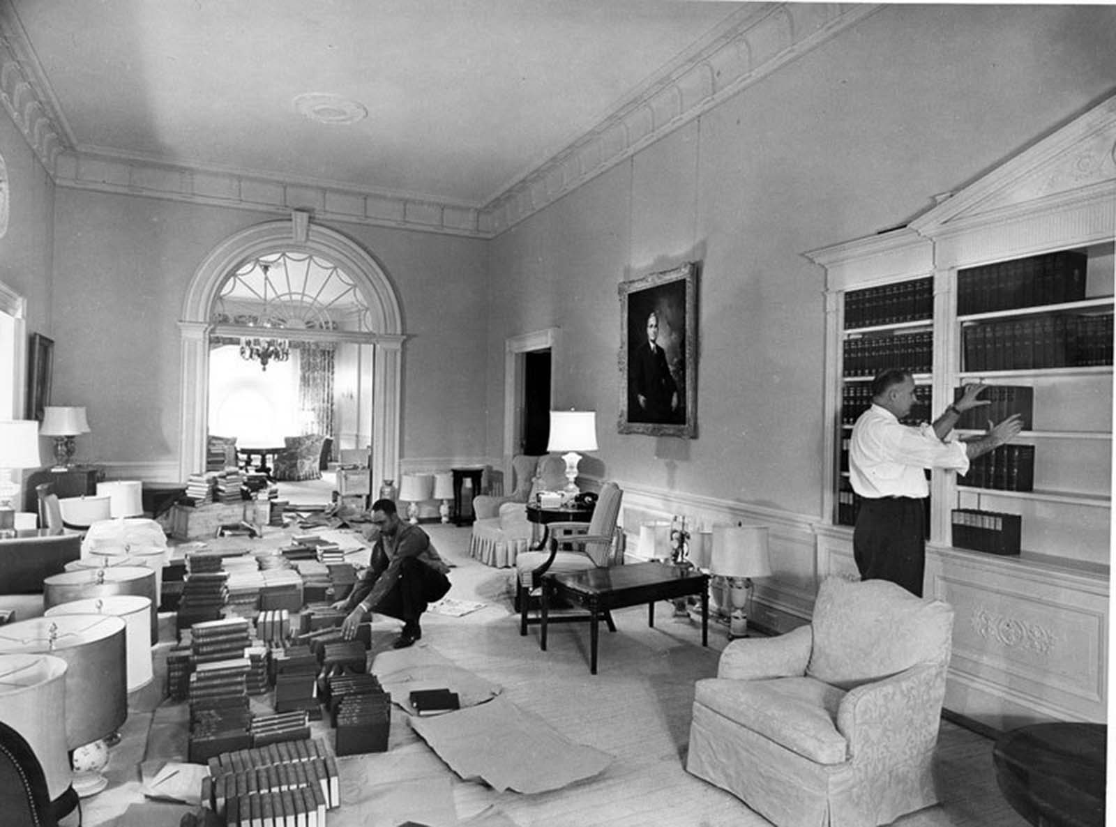 Northwest view of second floor corridor. 1952.