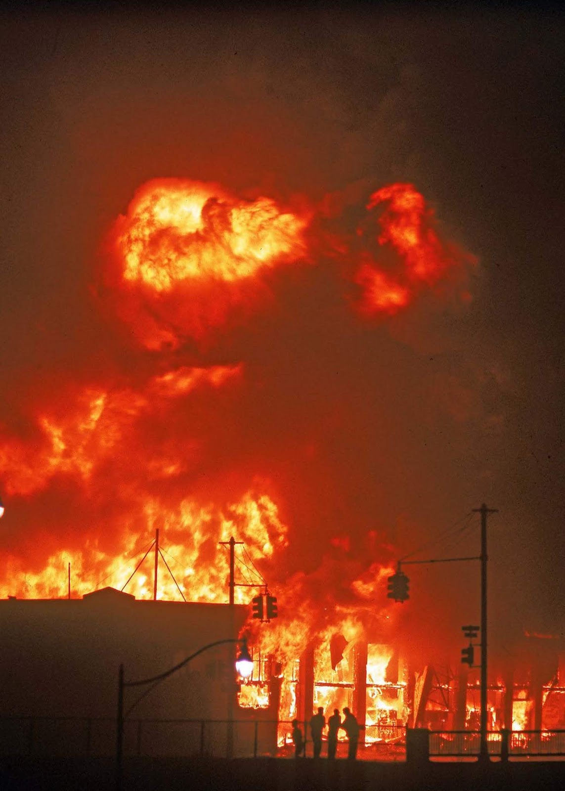 Buildings burning out of control.