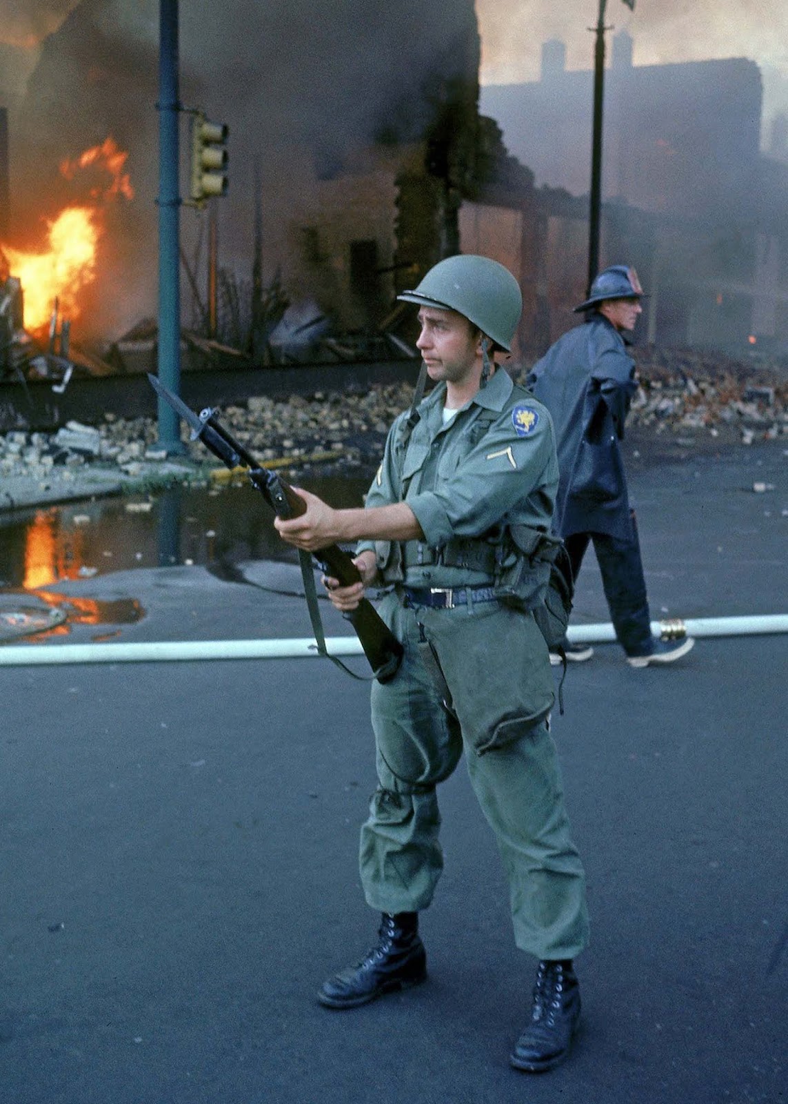 National Guardsman patroling a Detroit street.