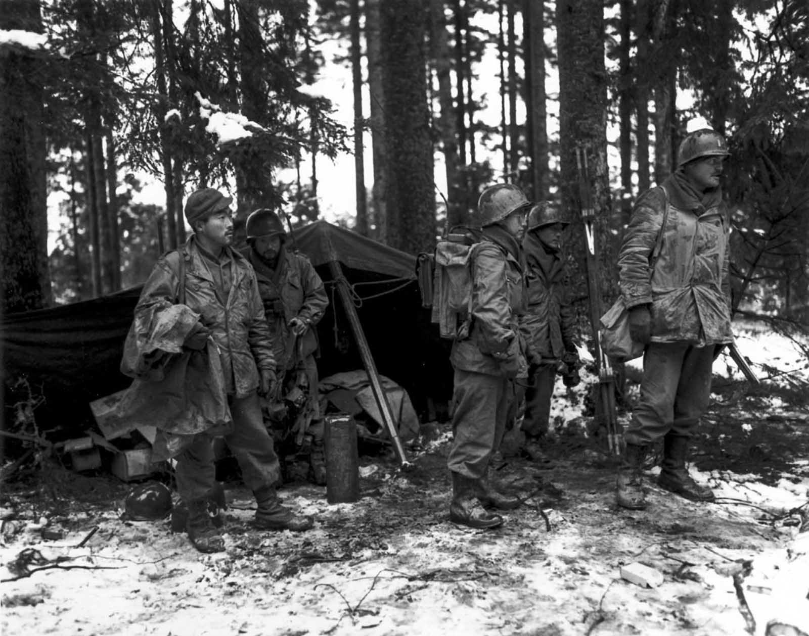A unit of the 442nd on the front lines near St. Die, France. Nov. 13, 1944.