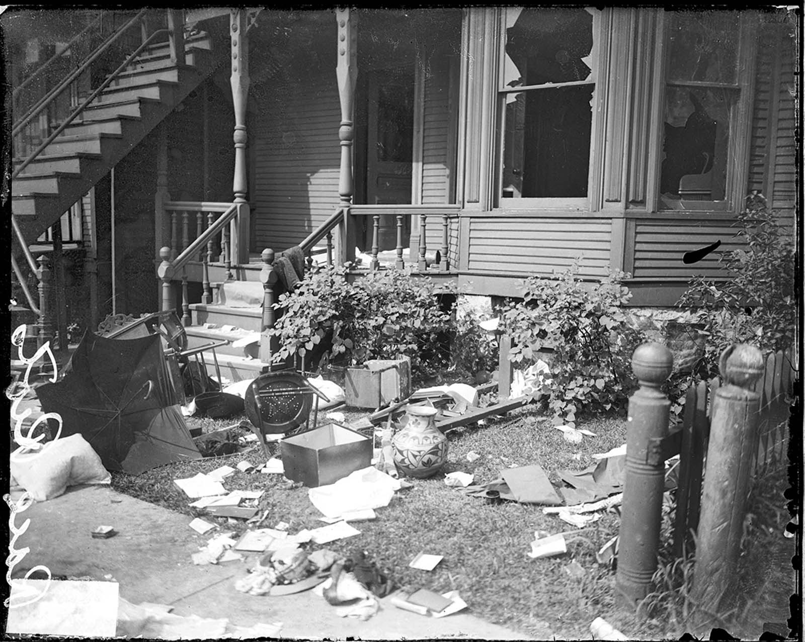 Vandalized first floor of a house.