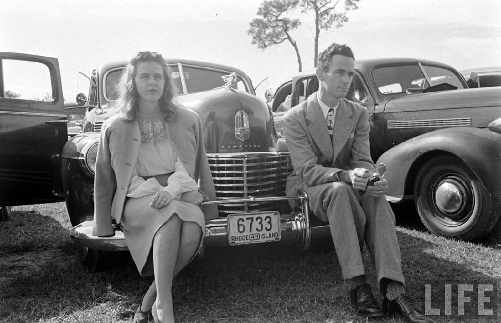 A Floridan couple in a drive-in church. 1947.