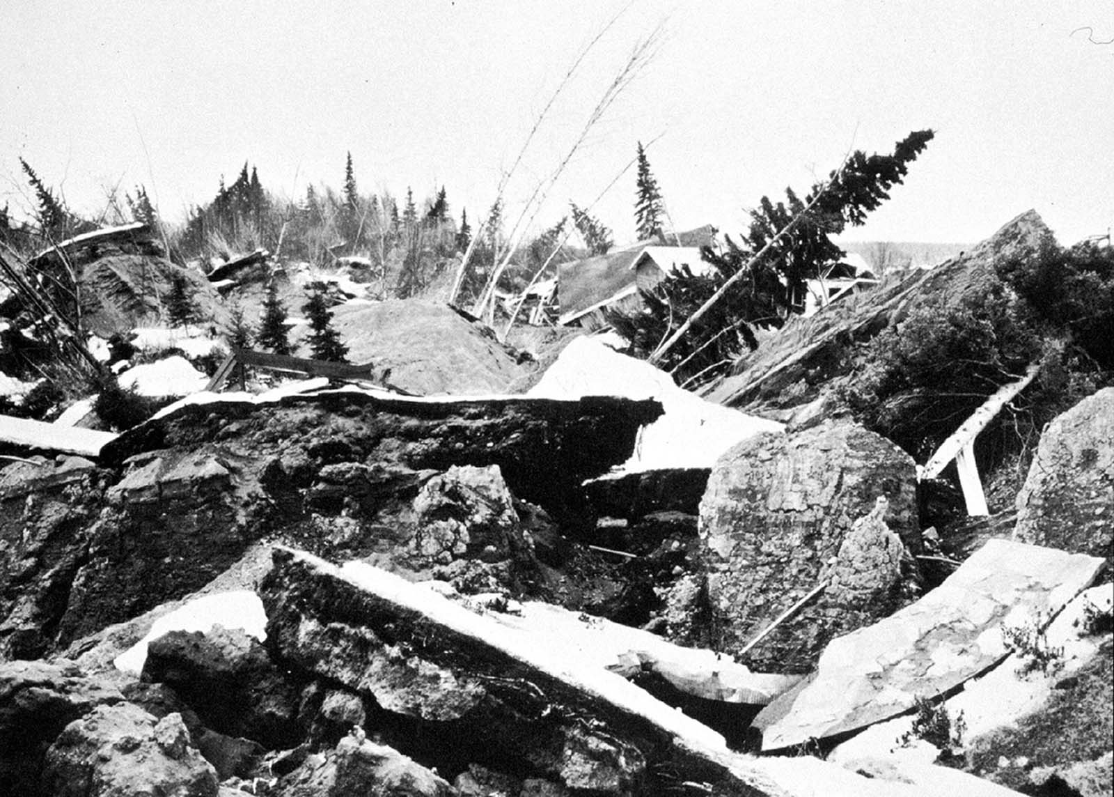 The jumbled ground of Turnagain Heights, after the landslide.