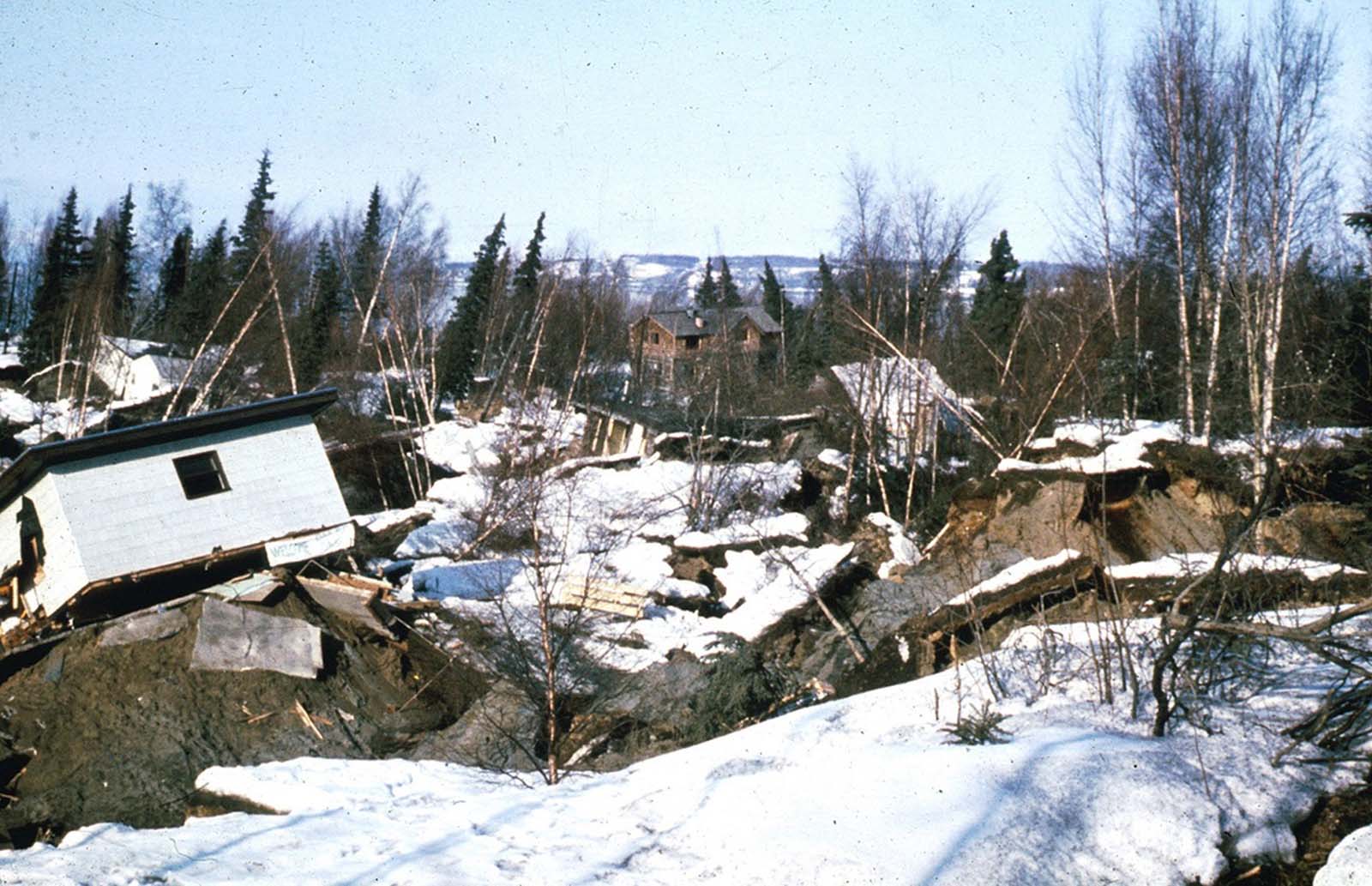 Damaged homes in the Turnagain Heights landslide area in Anchorage.