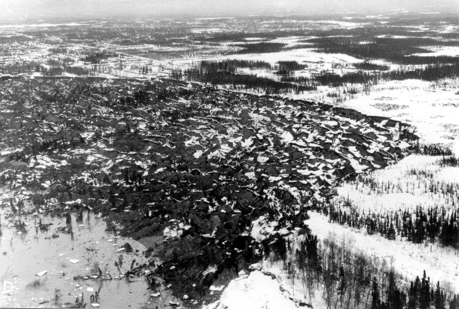 A wider aerial view of the Turnagain Heights landslide.