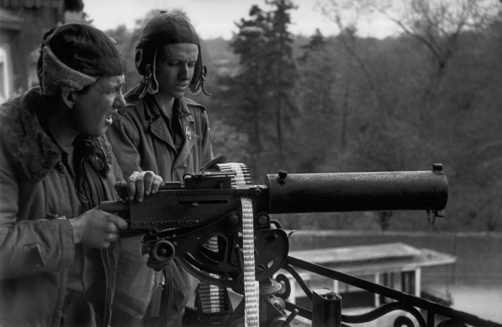 Picture taken minutes before Raymond J. Bowman (on the right) was killed, the other soldier is Clarence Ridgeway (on the left).