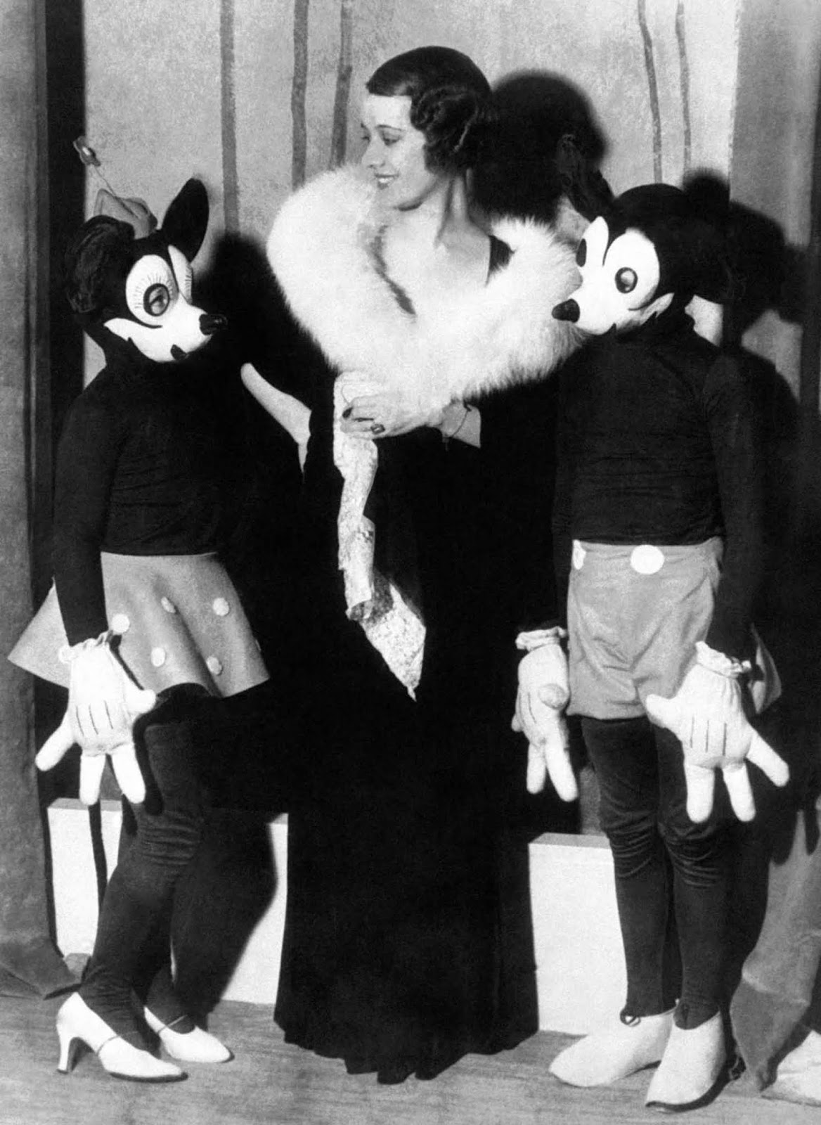Lily Pons, singer at New York’s Metropolitan Opera with Mickey and Minnie. 1932.