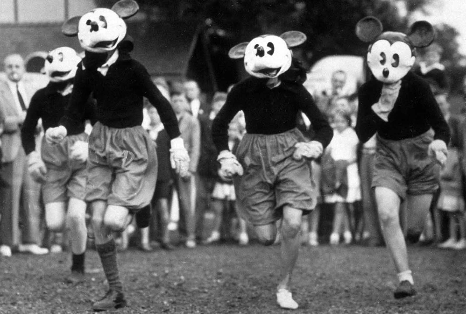 A Mickey Mouse race during the Mickey Mouse Club Sports Day, Guildford. 1938.