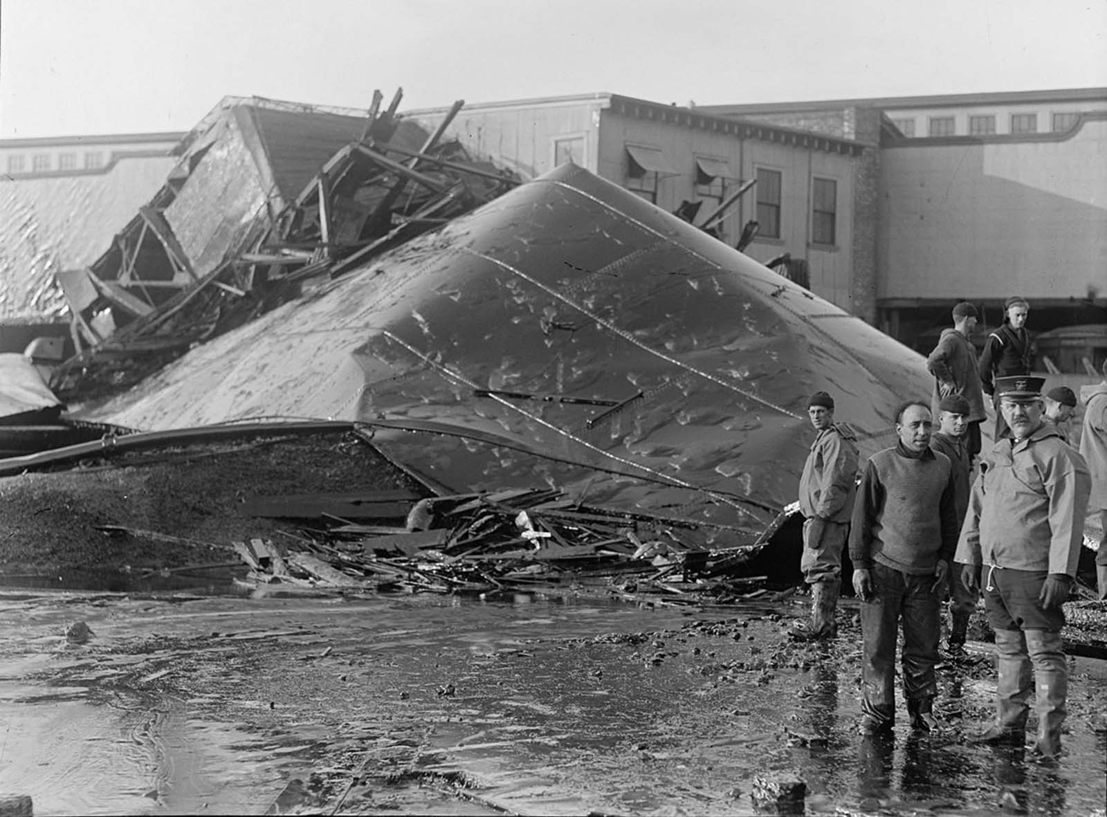 Section of tank after Molasses Disaster explosion at 1 p.m. on January 15, 1919.
