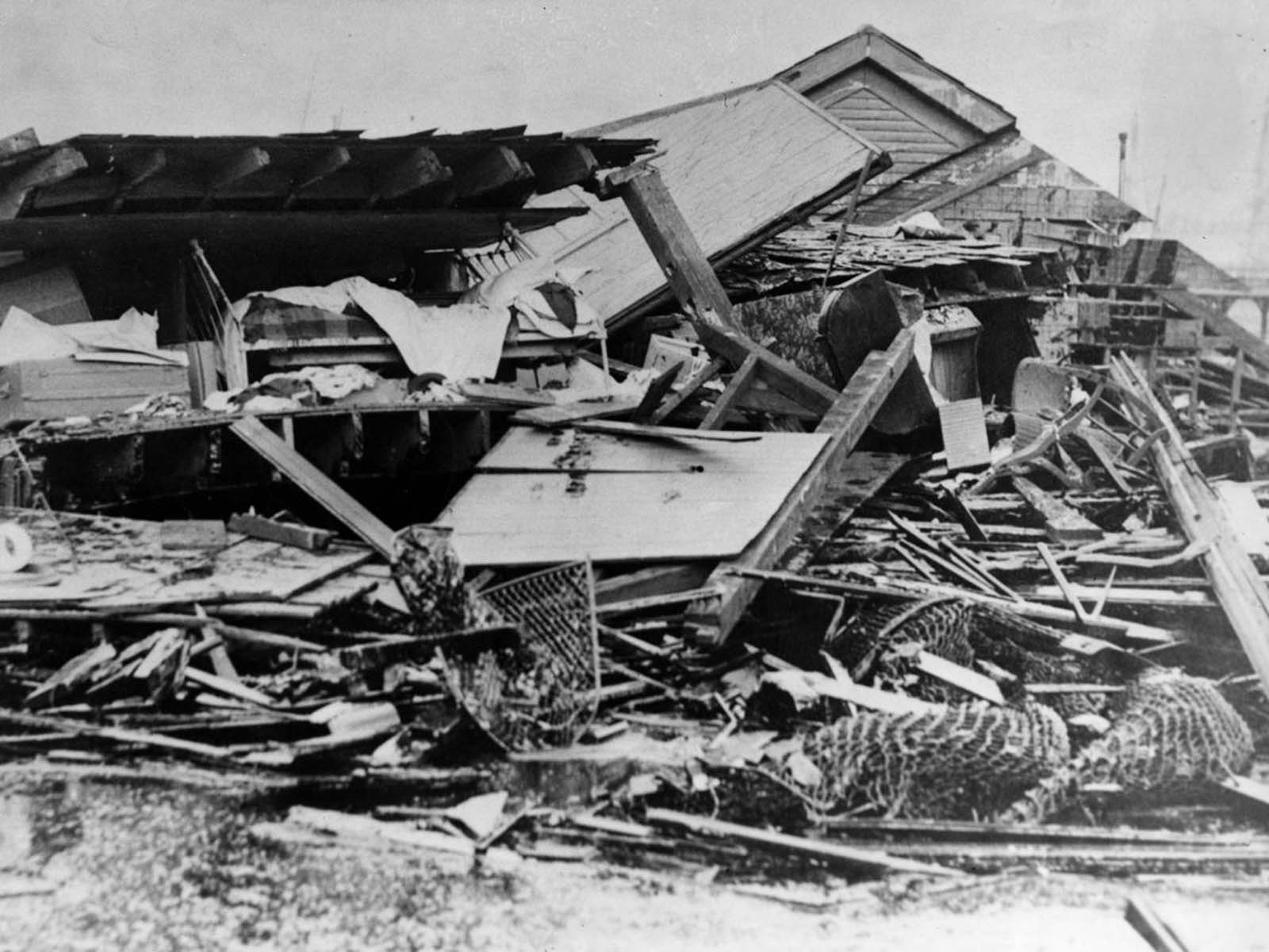 Rubble is all that was left of a fire station.