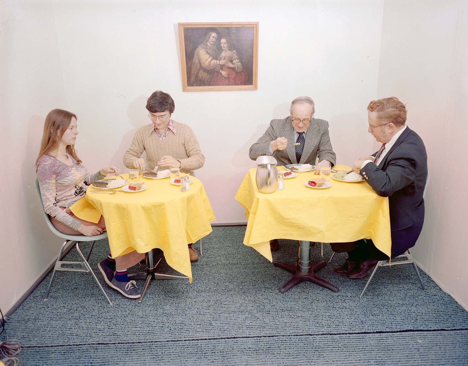 Eating chamber with test subjects, 1978.