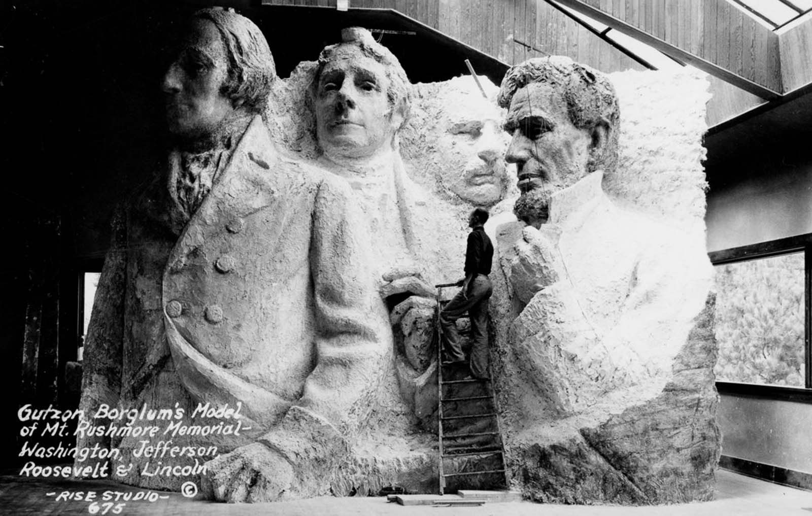 Borglum's mode of Mt. Roushmore Memorial. 1933.