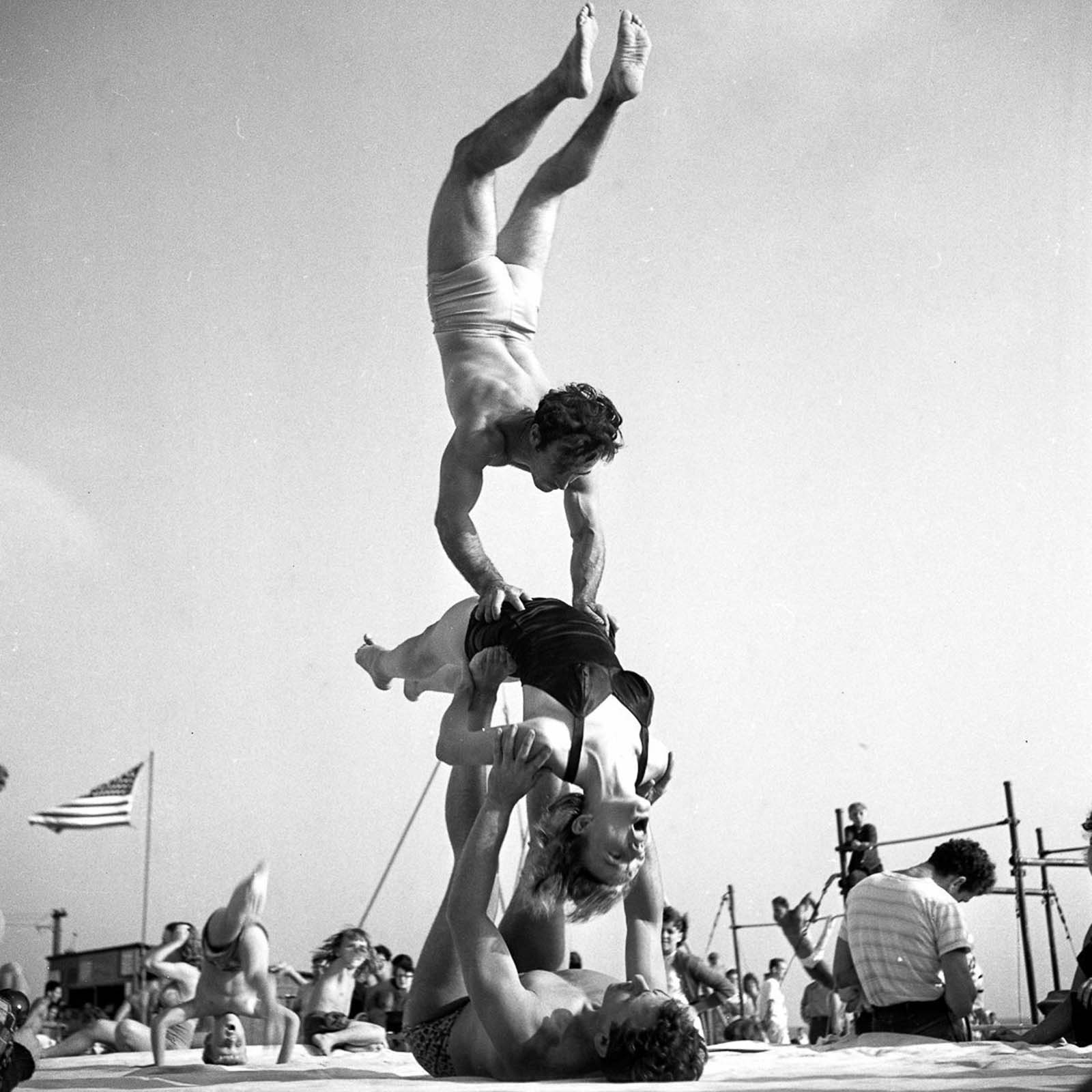 Acrobats at the Muscle Beach.