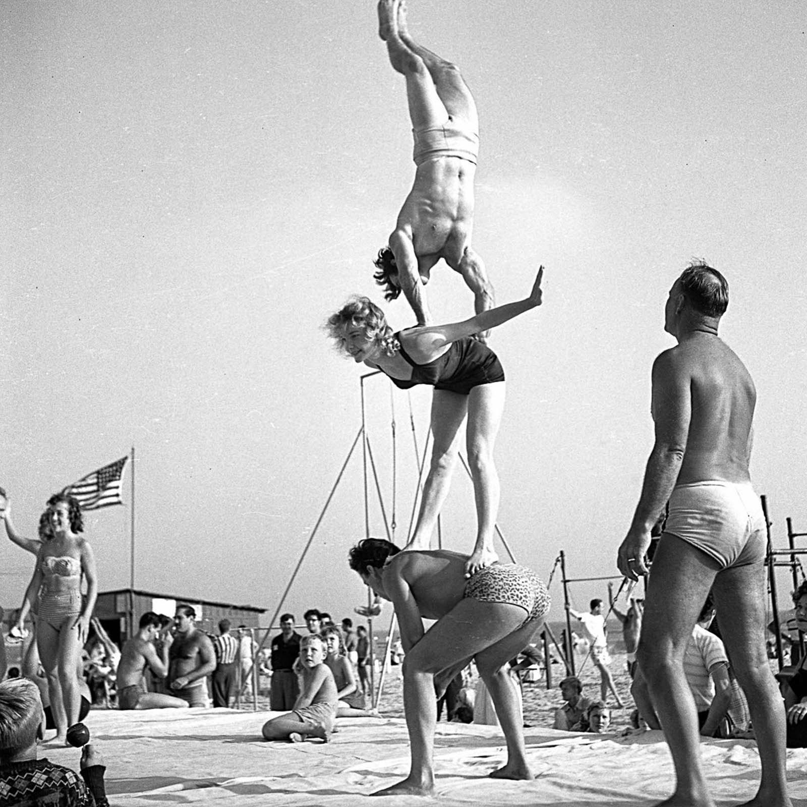Acrobats at the Muscle Beach.