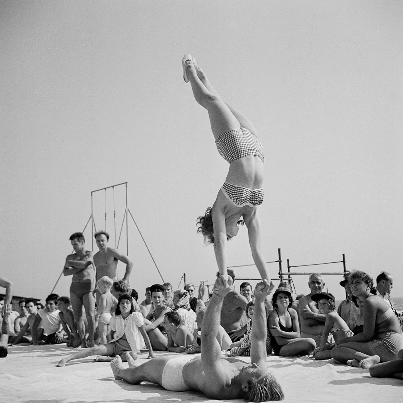 Acrobats at the Muscle Beach.