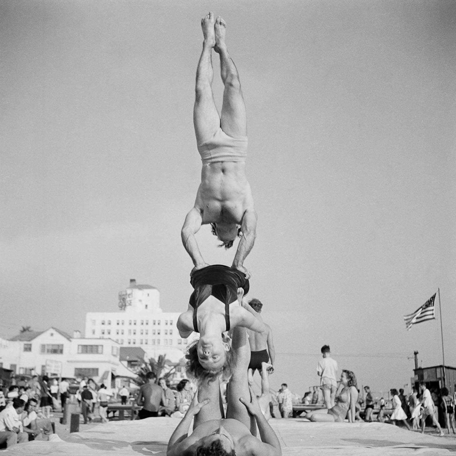 Acrobats at the Muscle Beach.
