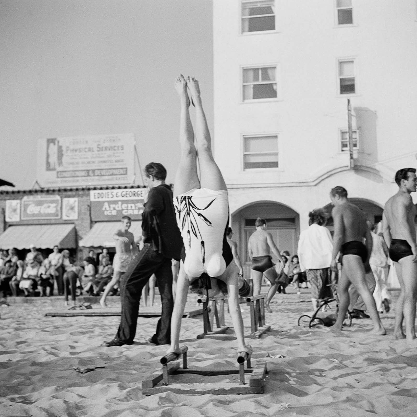 Exercising at the Muscle Beach.